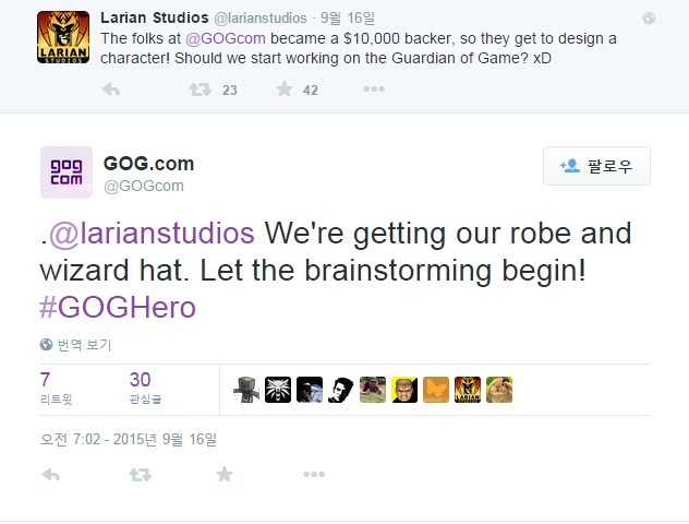 '트위터의 GOG_com 님_ __@larianstudios We're getting our robe and wizard hat_ Let the brainstorming begin! #GOGHero_' - twitter_com_GOGcom_status_644149364605251584_ref_src=